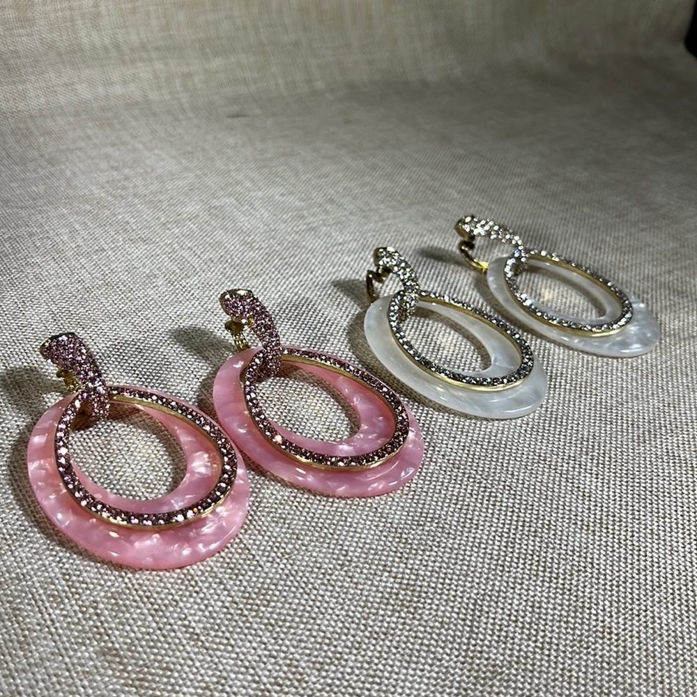 Clip On Rhinestone Mix and Match earrings Pink and White
